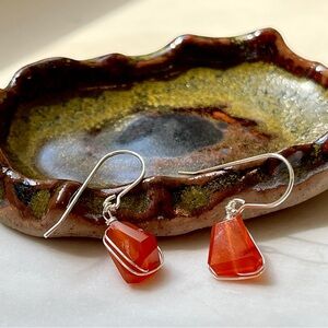 Sterling Silver Rough Cut Carnelian Geometric Drop Earrings